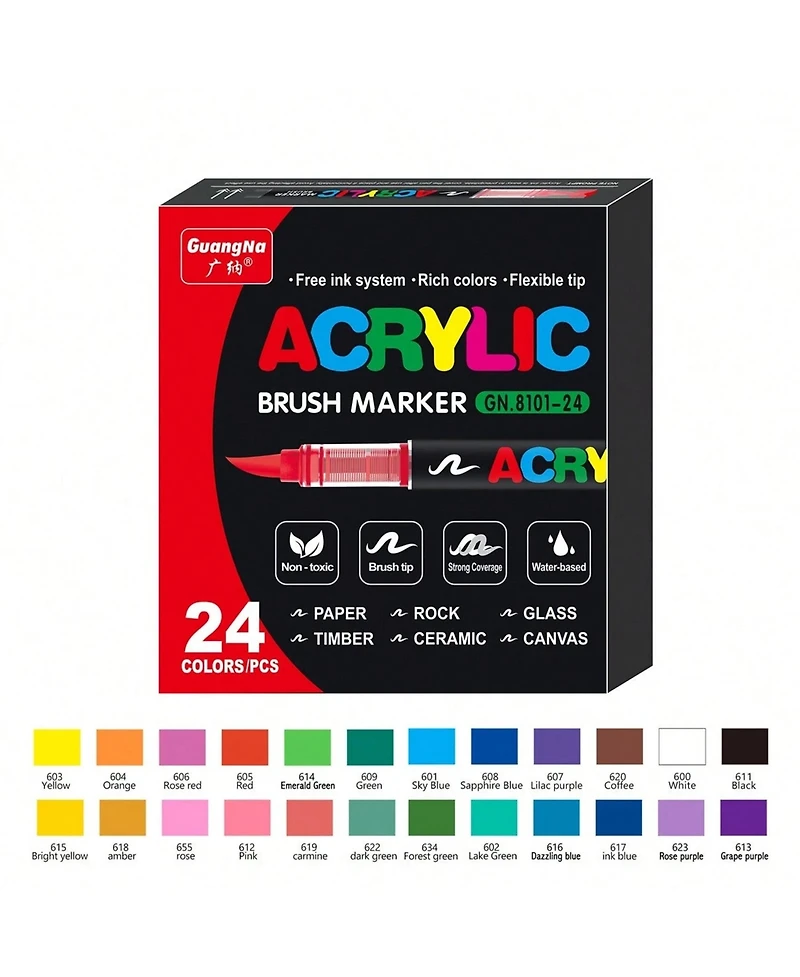 Htutwoo 24 Colors Acrylic Paint Markers, Soft Brush Tip Pens and Markers, Acrylic Paint Pens for Wood, Rock Painting and Diy Crafts Art Supplies