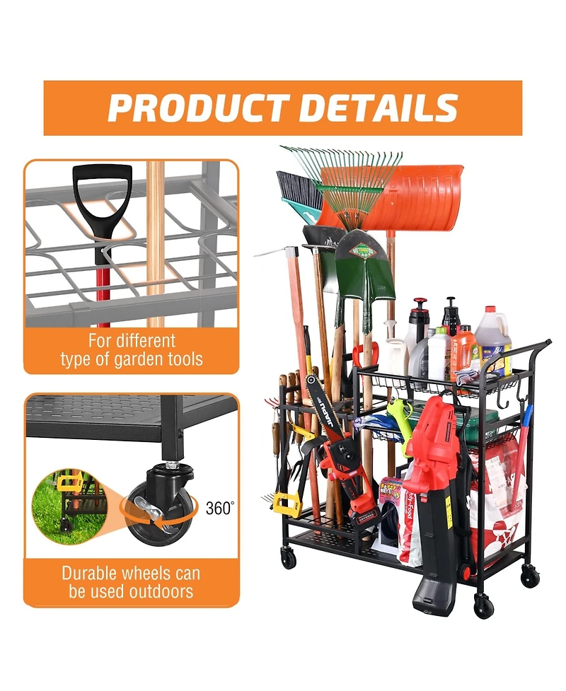 Mythinglogic Rolling Garden Tool Organizer – Rake/Shovel Rack for Garage & Shed