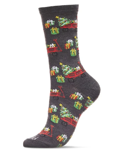 MeMoi Women's Red Wagon Holiday Crew Socks