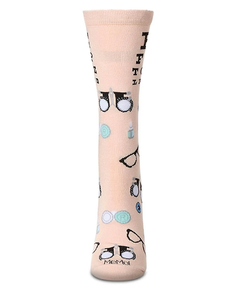 MeMoi Women's "Eye Exam" Rayon Blend Novelty Crew Sock