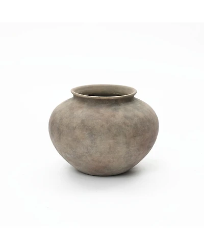 LuxenHome Rustic Ceramic Vase, 10.4" Wide Terracotta Pot with Earthy Gray-Brown Finish, Handcrafted