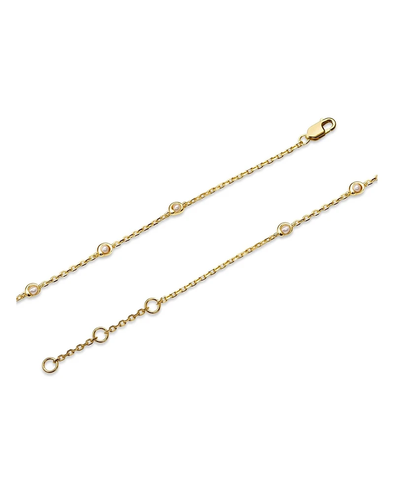 Devata Freshwater Pearl Chain Bracelet in Gold Plated Sterling Silver, Adj 6.5/7.0/7.5 inch