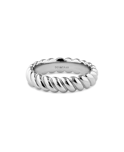 Devata Rope Band Ring in Rhodium Plated Sterling Silver