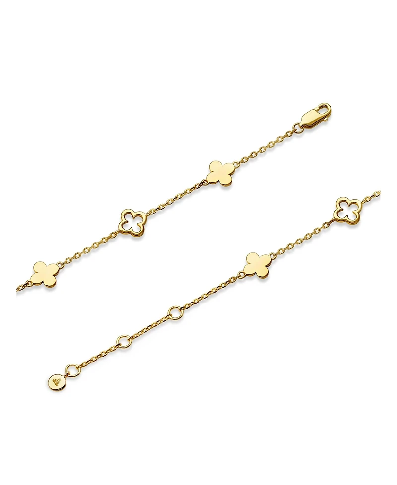 Devata Clover Chain Bracelet in Gold Plated Sterling Silver, Adj 6.5/7.0/7.5 inch