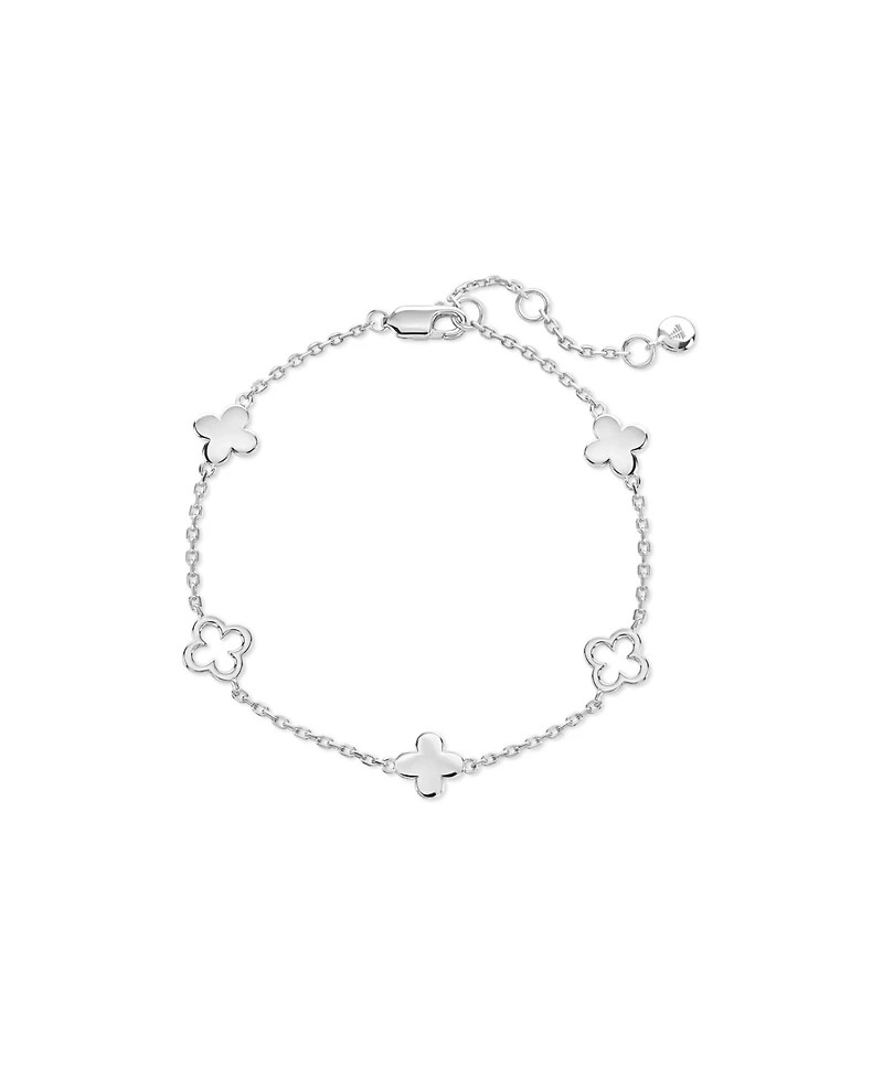 Devata Clover Chain Bracelet in Rhodium Plated Sterling Silver, Adj 6.5/7.0/7.5 inch