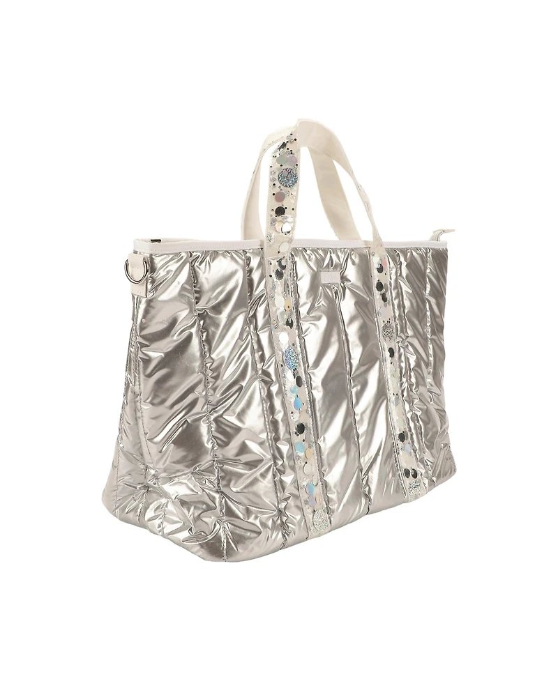 Packed Party Silver Metallic Puffy Confetti Weekender Tote Bag