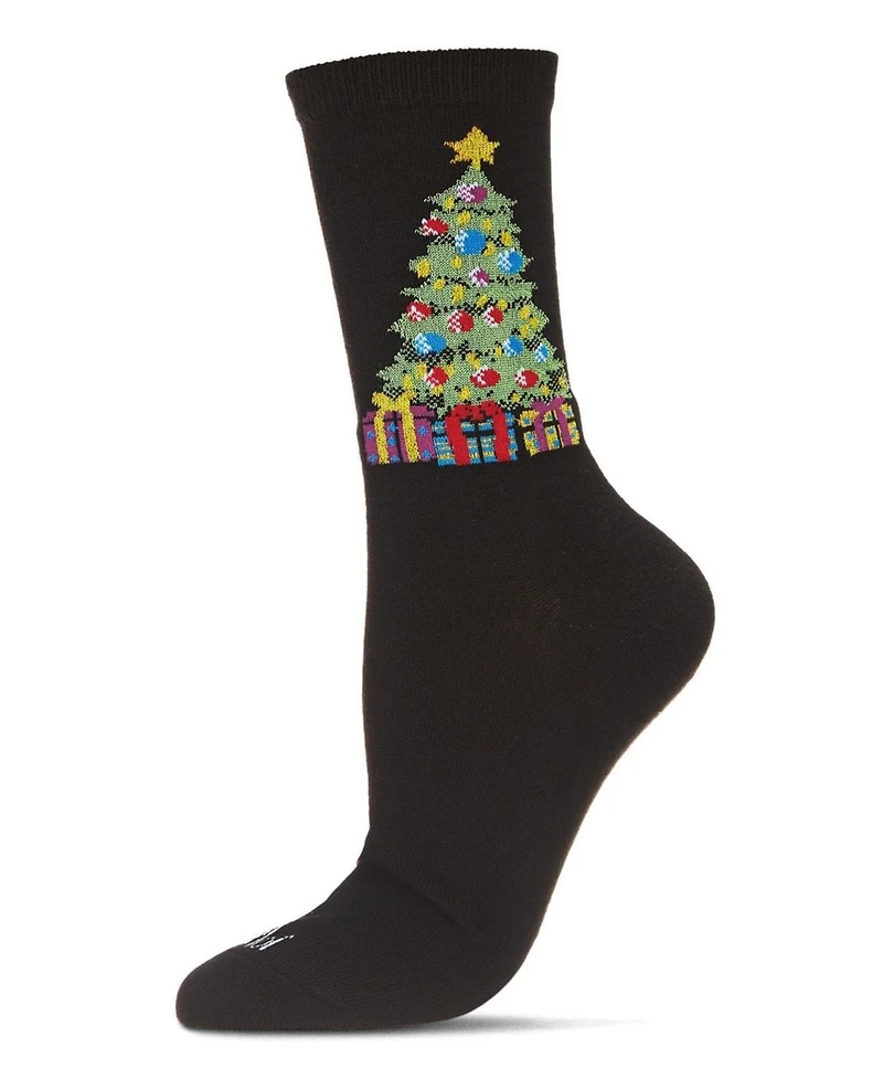 MeMoi Women's Christmas Tree & Presents Holiday Crew Socks