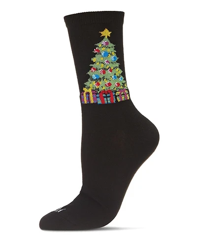 MeMoi Women's Christmas Tree & Presents Holiday Crew Socks