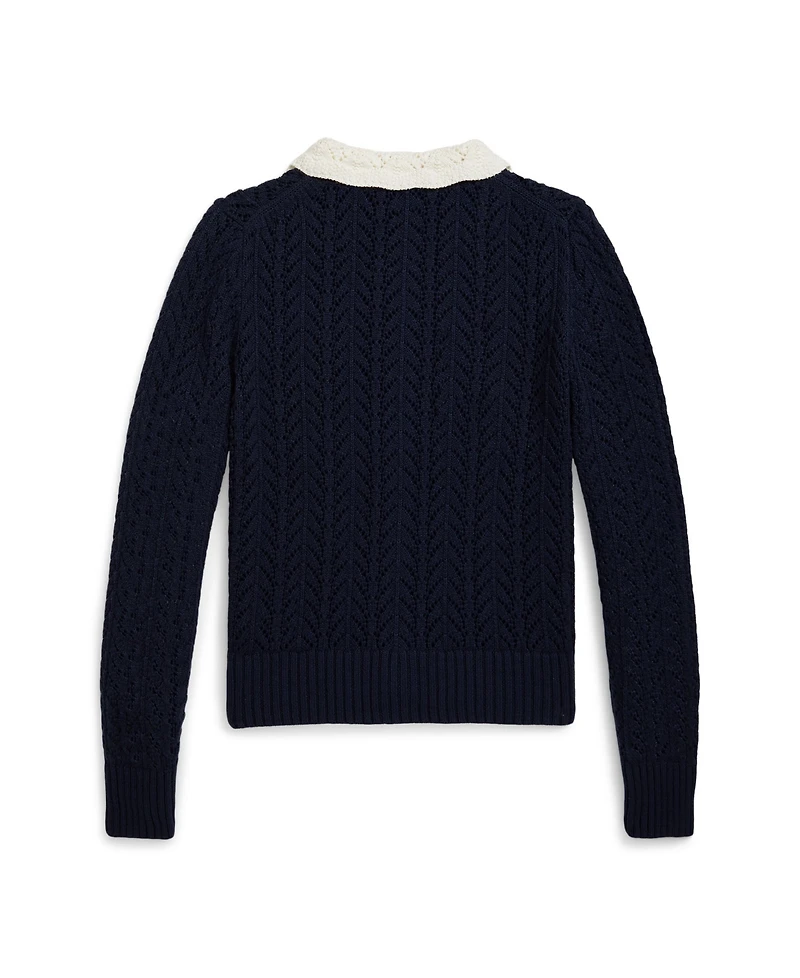 Polo Ralph Lauren Girls 7-16 Pointelle-Knit Peter Pan Collar Cardigan