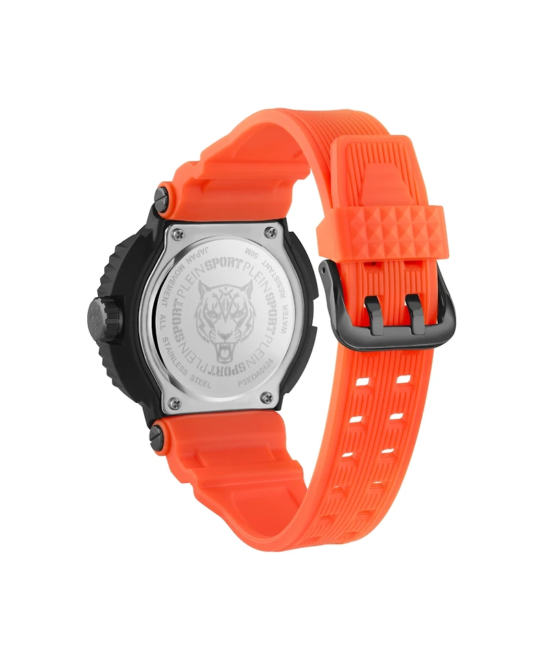 Plein Sport Mens Tiger Power 3 Hand Date Quartz Orange Silicone Strap 45MM