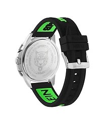 Plein Sport Mens Rampage 3 Hand Date Quartz Black Silicone Strap 44MM