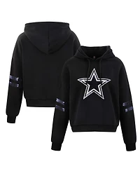 Cuce Women's Black Dallas Cowboys Cropped Sequins Pullover Hoodie