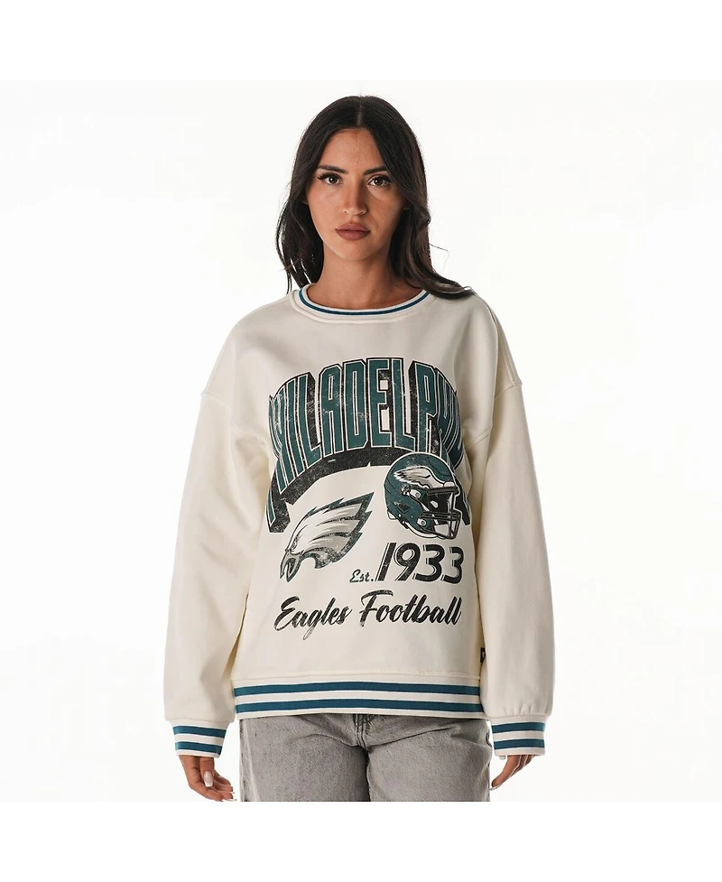 The Wild Collective Women's Cream Philadelphia Eagles Oversized Vintage French Terry Sweatshirt