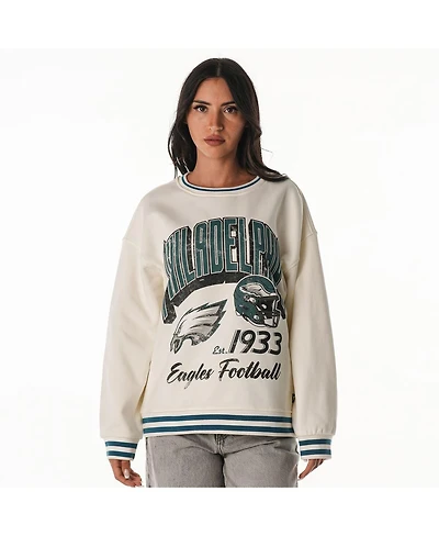 The Wild Collective Women's Cream Philadelphia Eagles Oversized Vintage French Terry Sweatshirt