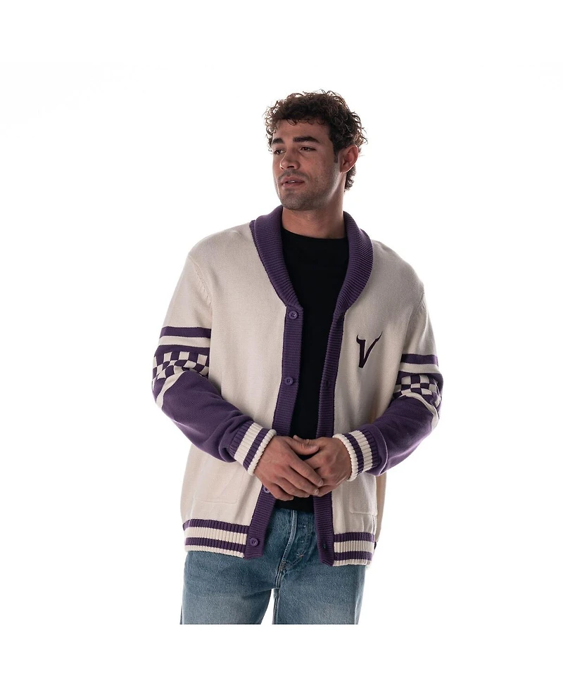 The Wild Collective Men's and Women's Cream Minnesota Vikings Jacquard Rolled Collar Button-Up Cardigan Sweater