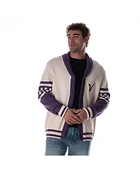 The Wild Collective Men's and Women's Cream Minnesota Vikings Jacquard Rolled Collar Button-Up Cardigan Sweater