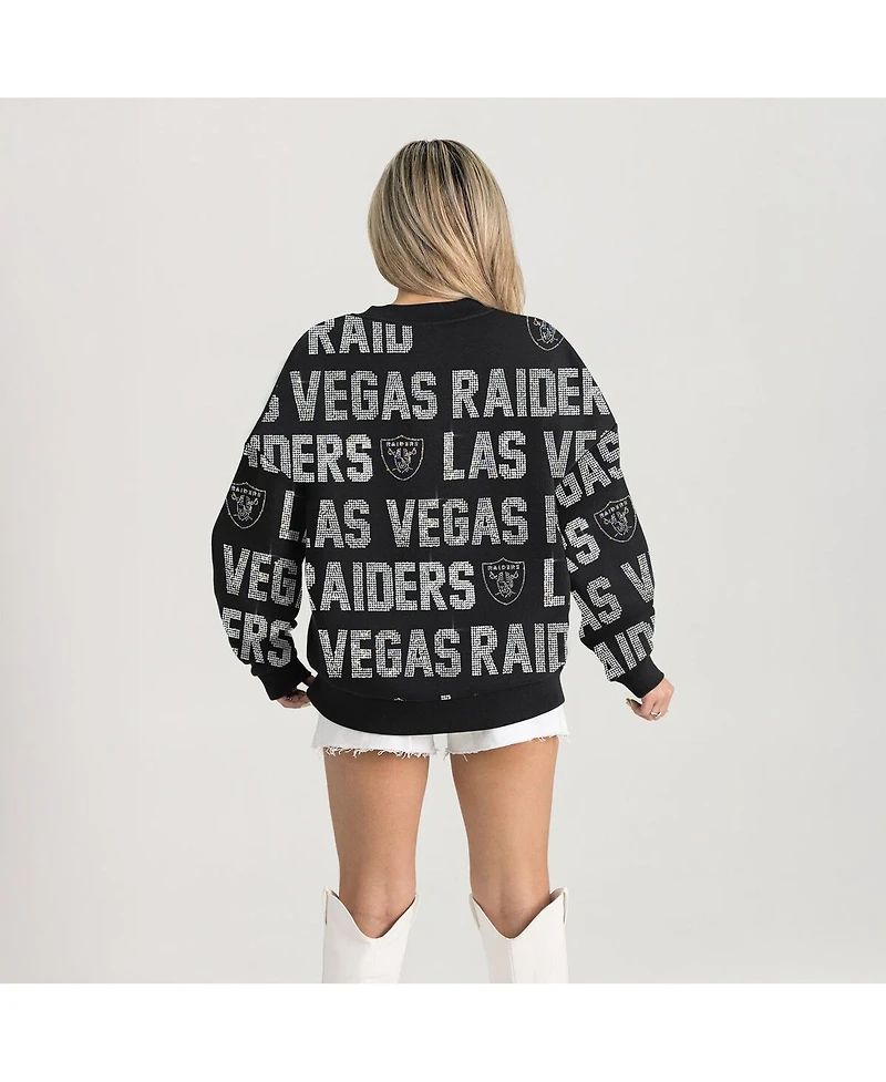 Gameday Couture Women's Black Las Vegas Raiders Relaxed Drop Shoulder Hype Era Rhinestone Text Sweatshirt