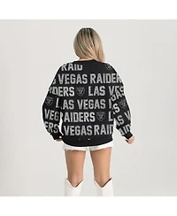 Gameday Couture Women's Black Las Vegas Raiders Relaxed Drop Shoulder Hype Era Rhinestone Text Sweatshirt