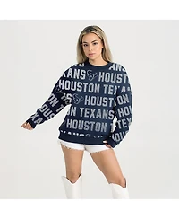 Gameday Couture Women's Navy Houston Texans Relaxed Drop Shoulder Hype Era Rhinestone Text Sweatshirt