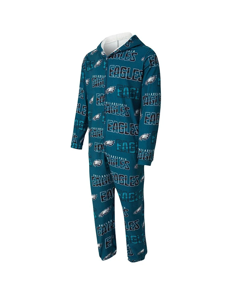 Concepts Sport Men's Midnight Green Philadelphia Eagles Shuffle All-Over-Print Microfleece Full-Zip Union Suit