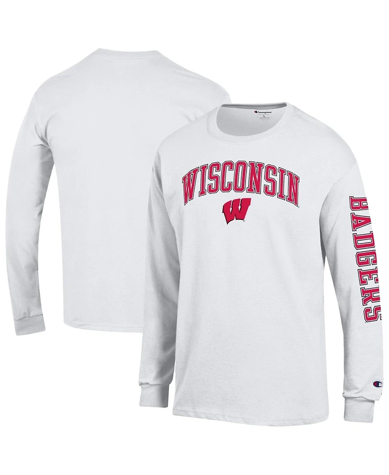 Champion Men's White Wisconsin Badgers Arch Over Logo 2-Hit Long Sleeve T-Shirt