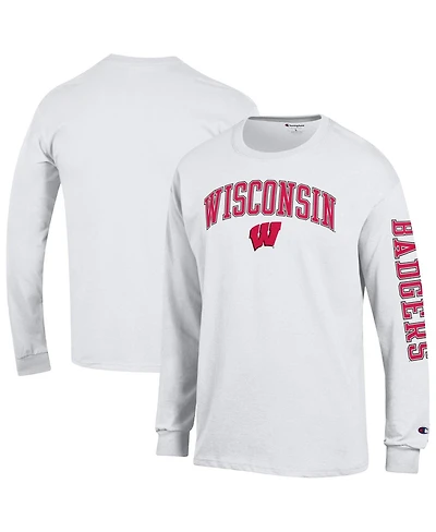 Champion Men's White Wisconsin Badgers Arch Over Logo 2-Hit Long Sleeve T-Shirt