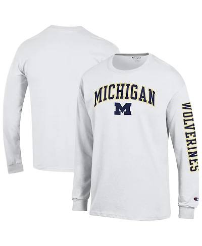 Champion Men's White Michigan Wolverines Arch Over Logo 2-Hit Long Sleeve T-Shirt
