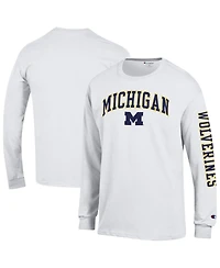 Champion Men's White Michigan Wolverines Arch Over Logo 2-Hit Long Sleeve T-Shirt