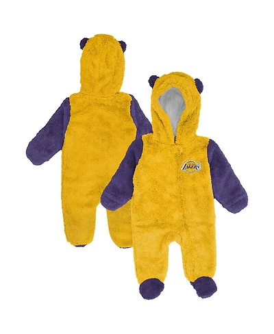 Outerstuff Baby Boys and Girls Newborn Gold Los Angeles Lakers Stay Napping Fleece Bunting Full-Zip Sleeper