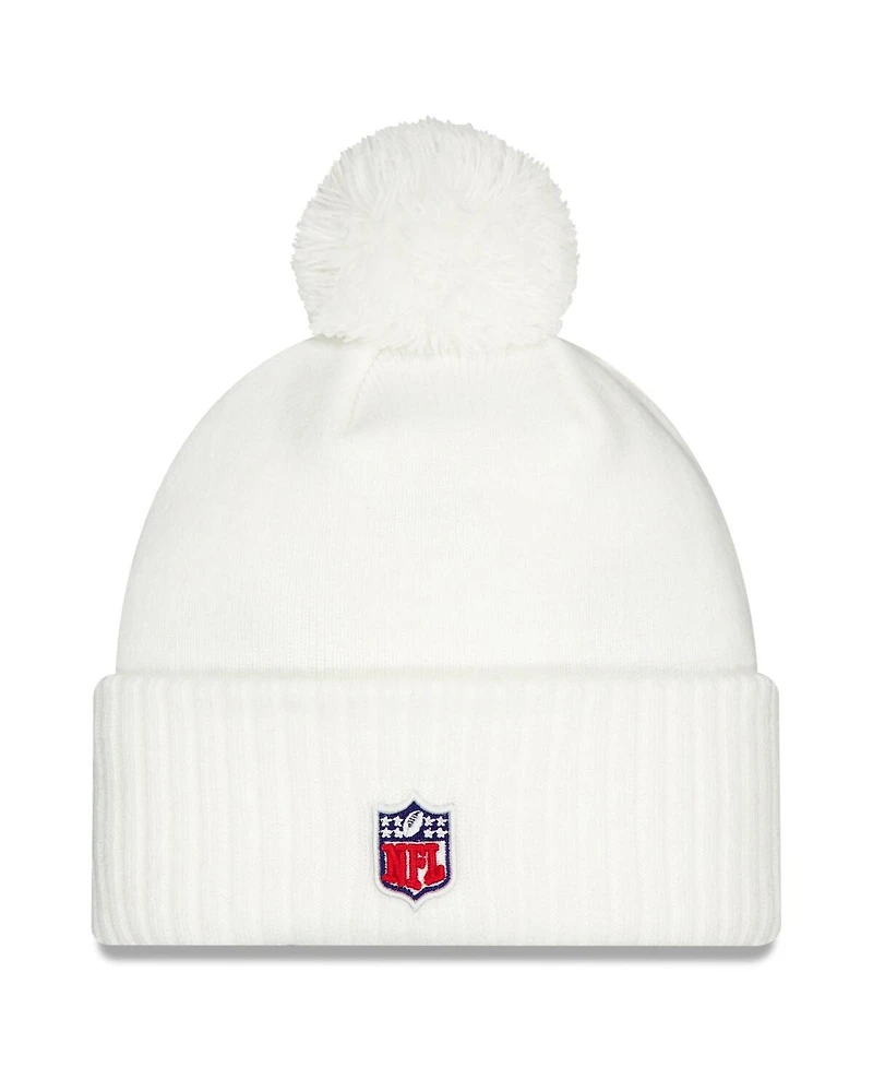 New Era Men's White Buffalo Bills 2025 Rivalries Collection Sideline Cuffed Pom with Knit Hat