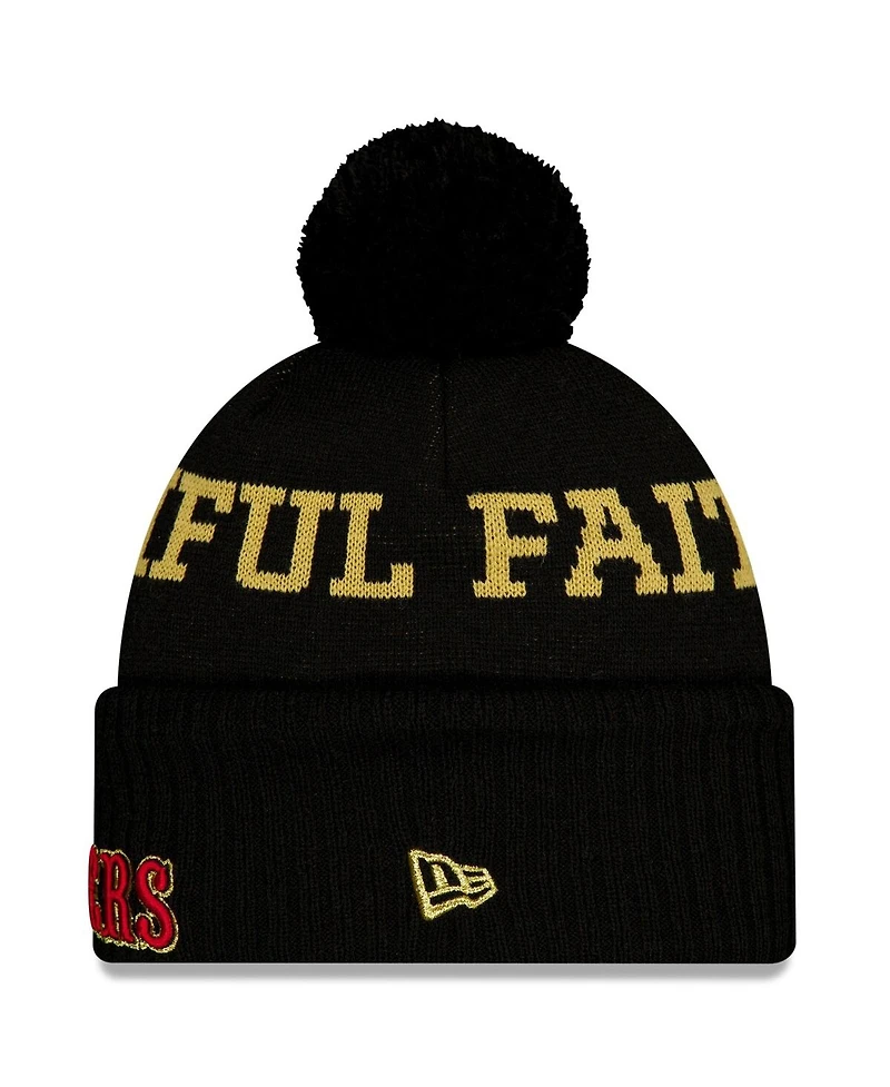 New Era Men's Black San Francisco 49ers 2025 Rivalries Collection Sideline Cuffed Pom with Knit Hat