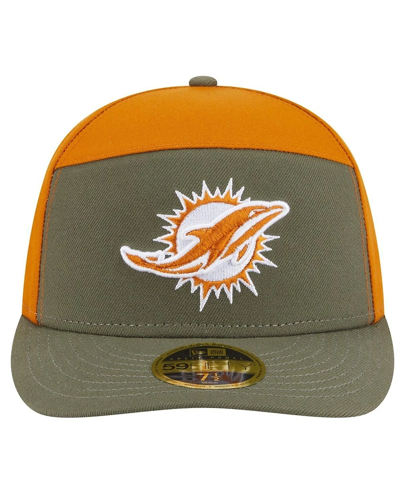 New Era Men's Olive/Brown Miami Dolphins Two-Tone Color Pack Split Panel 59FIFTY Fitted Hat