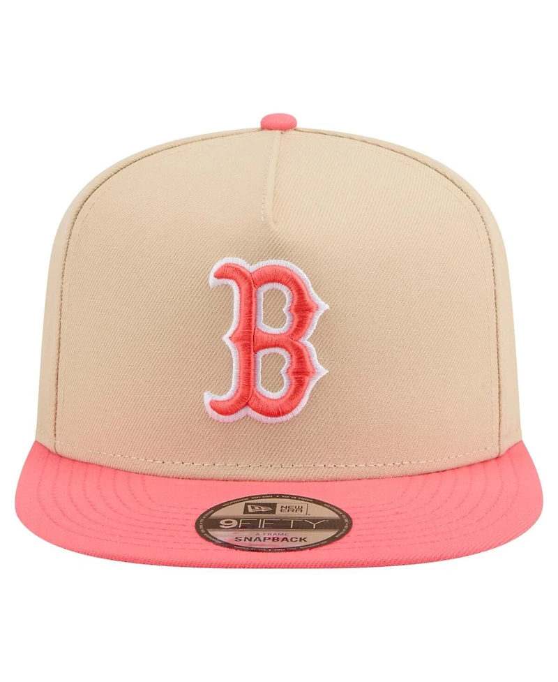 New Era Men's Light Beige/Coral Boston Red Sox Color Pack A-Frame 9FIFTY Snapback Hat