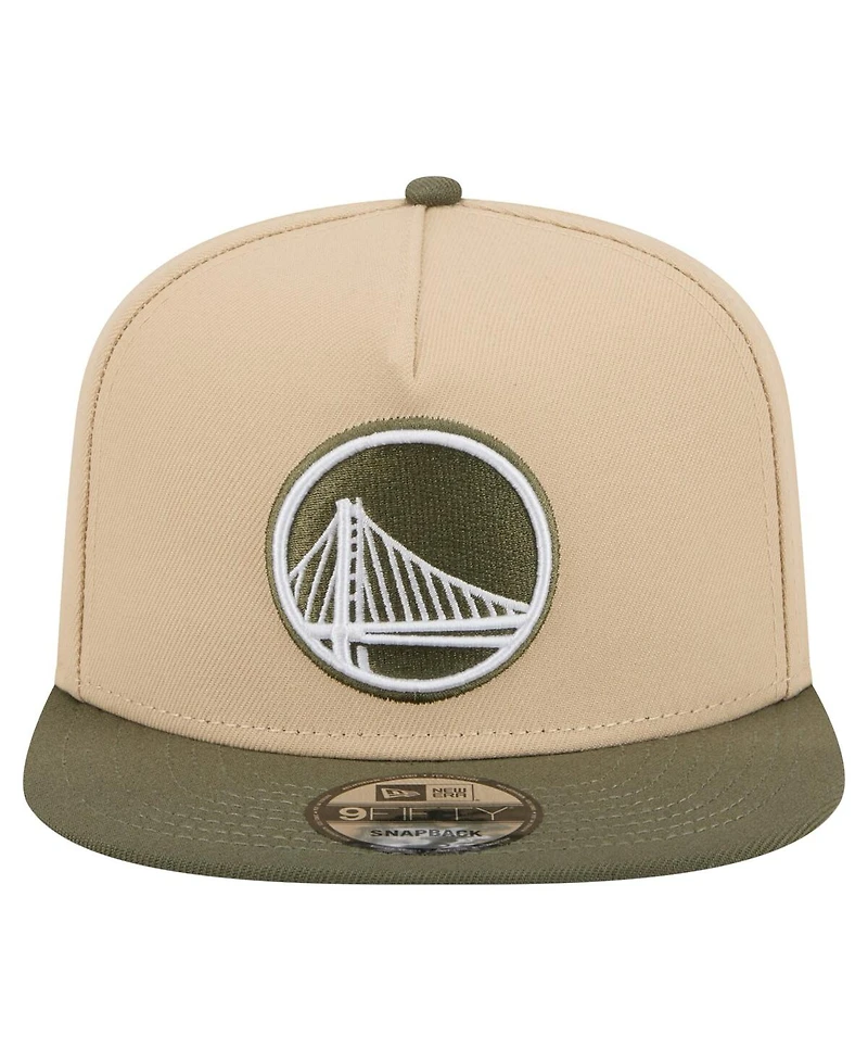 New Era Men's Khaki/Olive Golden State Warriors Color Pack Two-Tone A-Frame 9FIFTY Snapback Hat