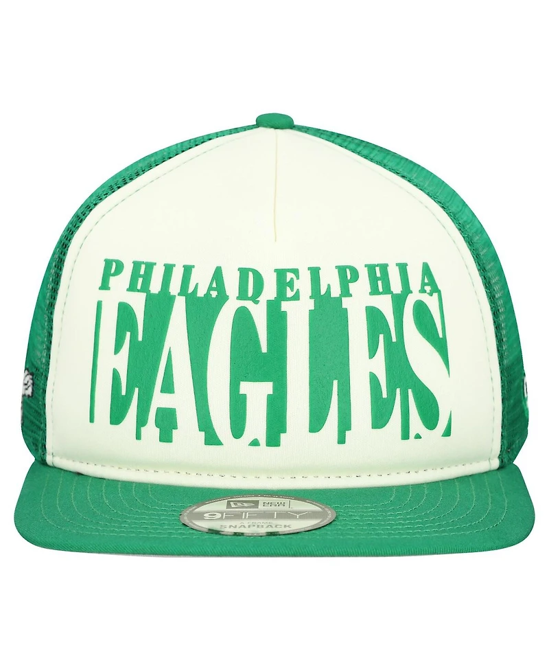 New Era Men's Cream/Kelly Green Philadelphia Eagles Throwback Cutout A-Frame 9FIFTY Snapback Hat