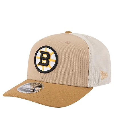 New Era Men's Tan/Light Brown Boston Bruins Two-Tone Trucker 9SEVENTY Stretch Snap Adjustable Hat