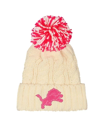Outerstuff Girls White Detroit Lions Cable Cuffed with Pom Knit Hat