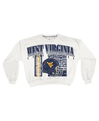 Pressbox Women's White West Virginia Mountaineers Oversized Janice Retro Waist-Length Sweatshirt