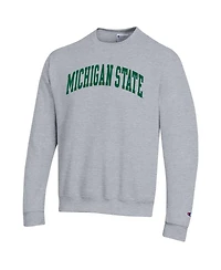 Champion Men's Heather Gray Michigan State Spartans Basic Arch Fleece Pullover Sweatshirt