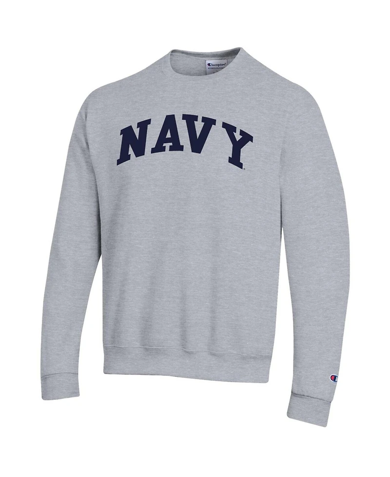 Champion Men's Heather Gray Navy Midshipmen Basic Arch Fleece Pullover Sweatshirt