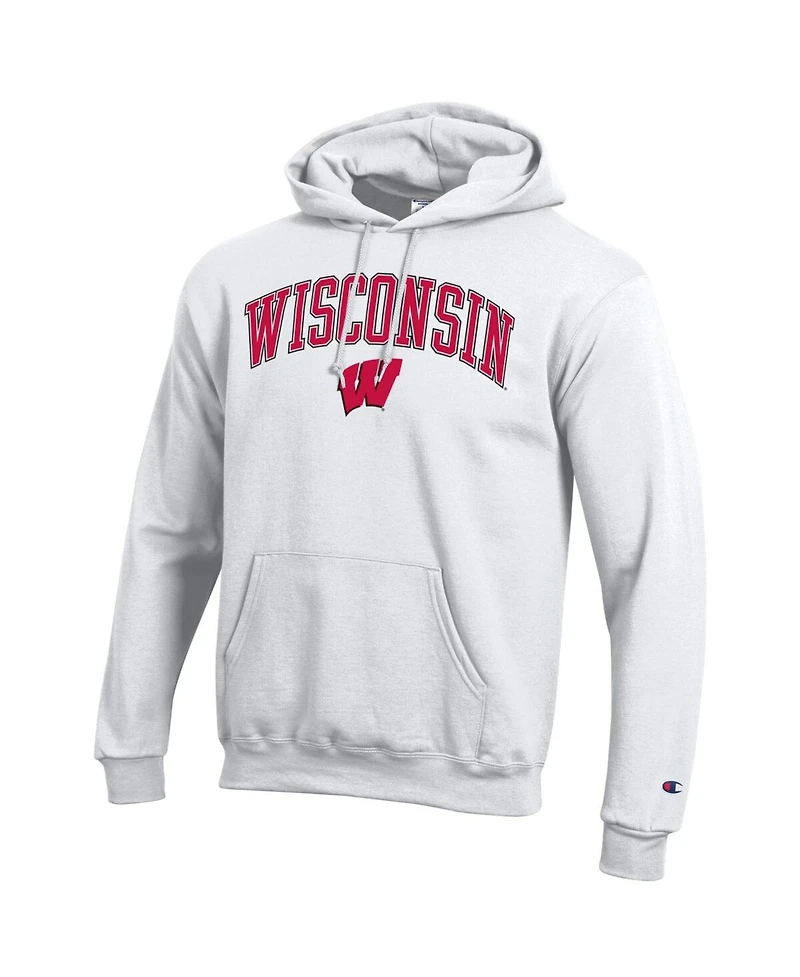 Champion Men's White Wisconsin Badgers Arched Logo Fleece Pullover Hoodie