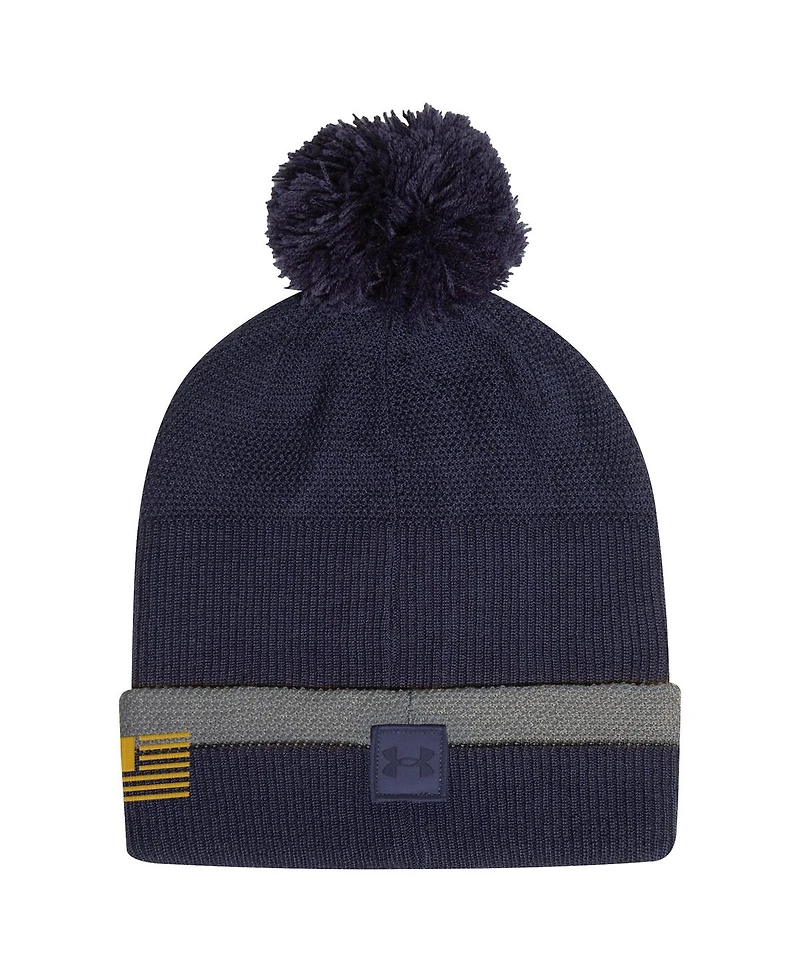 Under Armour Men's Navy Notre Dame Fighting Irish Freedom Collection Cuffed Knit with Pom Hat