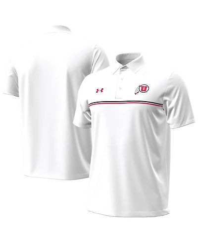 Under Armour Men's White Utah Utes Performance Drive Chest Stripe Polo Shirt