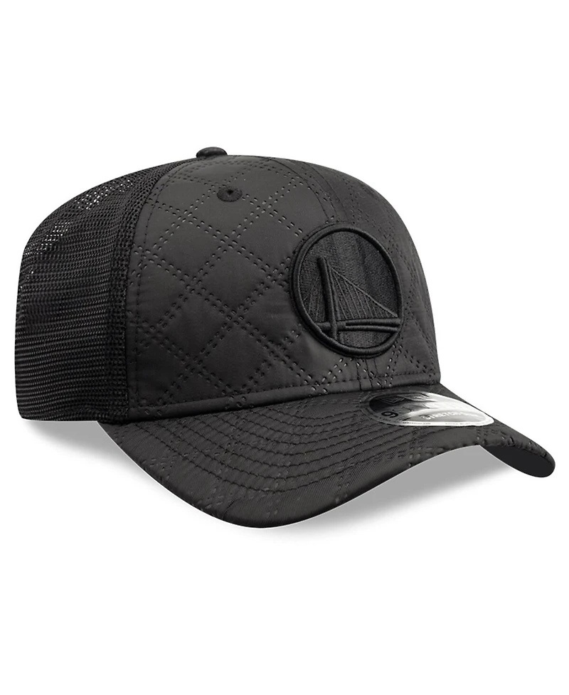 New Era Men's Black Golden State Warriors Quilted Nylon 9SEVENTY Trucker Adjustable Hat