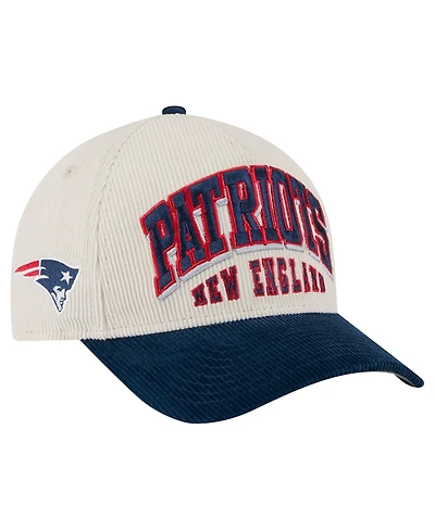 New Era Men's Cream/Navy New England Patriots Two-Tone Sided Corduroy 9FORTY A-Frame Adjustable Hat