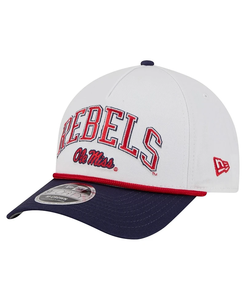 New Era Men's White/Navy Ole Miss Rebels Arch Two-Tone Rope 9FORTY A-Frame M-Crown Adjustable Hat