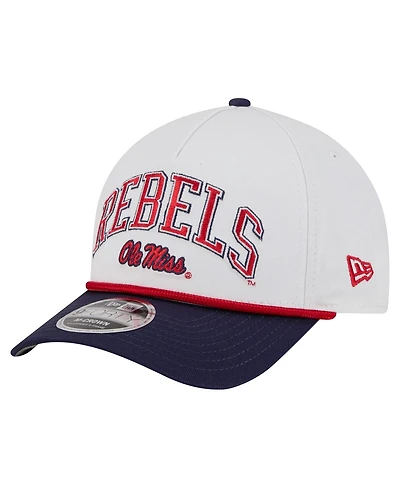 New Era Men's White/Navy Ole Miss Rebels Arch Two-Tone Rope 9FORTY A-Frame M-Crown Adjustable Hat