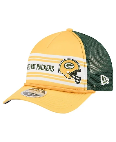 New Era Men's Gold Green Bay Packers Linear A-Frame 9FORTY Adjustable Hat