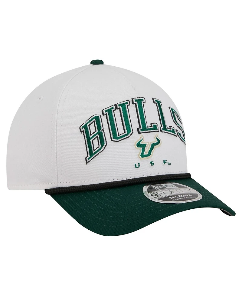 New Era Men's White/Green South Florida Bulls Arch Two-Tone Rope 9FORTY A-Frame M-Crown Adjustable Hat