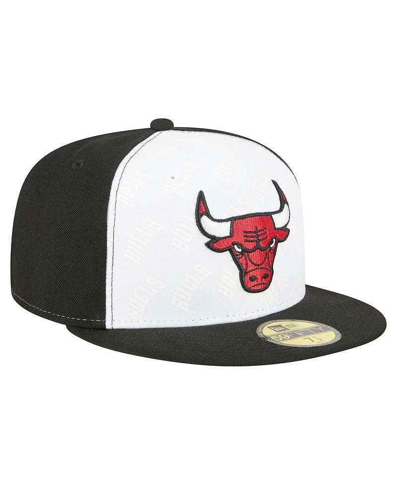 New Era Men's White/Black Chicago Bulls Repeat 59Fifty Fitted Hat